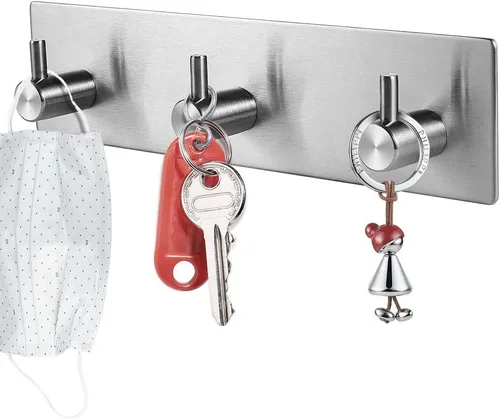 Vista 8 de Picowe Soporte para llaves decorativo de pared, ganchos adhesivos de acero inoxidable, organizador de llaves para pared, gancho para toallas