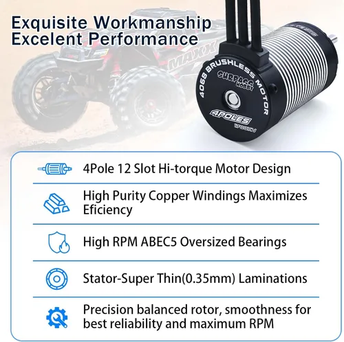 Vista 2 de Surpass Hobby 1700Kv 4-Pole Motor sin escobillas K4068 5S Motor Hi-Torque para 1/8 Buggy Truggy Monster