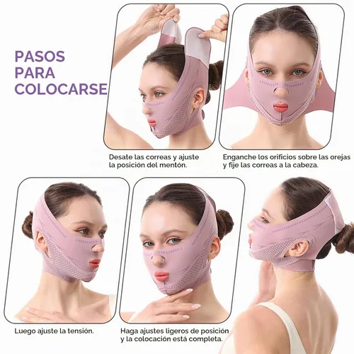 Vista 5 de Máscara de elevación de barbilla con línea V, correa de barbilla reductora de doble barbilla para dormir, máscara de estiramiento facial
