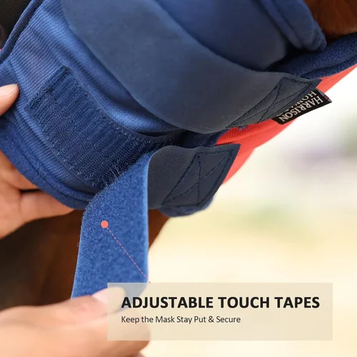 Vista 100 de Harrison Howard Máscara de mosca de caballo luminosa profesional estándar con orejas protección UV para caballo, azul y plateado, pequeño poni Azul