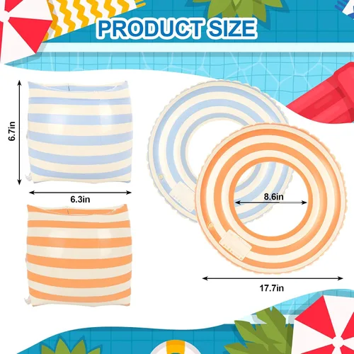 Vista 2 de FYSUIMU 6 flotadores inflables a rayas para piscina, anillos de natación, flotadores de brazo de piscina de PVC para adultos, decoración hawaiana