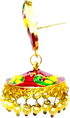 Vista 2 de DESI HAWKER Pendientes de pavo real Meenakari Minakari con pintura esmaltada hechos a mano joyería de Bali Jhumki Jhumka Ni-280