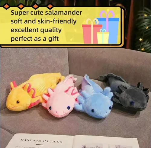 Vista 4 de FRANKIEZHOU Animal de peluche realista de ajolote rosa de 19 pulgadas, juguete de peluche de ajolote, animales de peluche de San Valentín, peluche