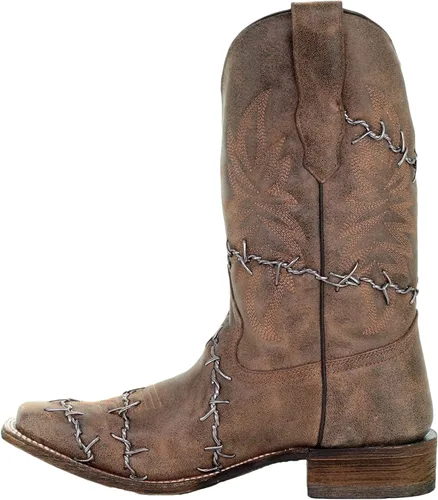 Vista 2 de CORRAL Botas de punta cuadrada tejidas con alambre de púas para hombre, Marrón