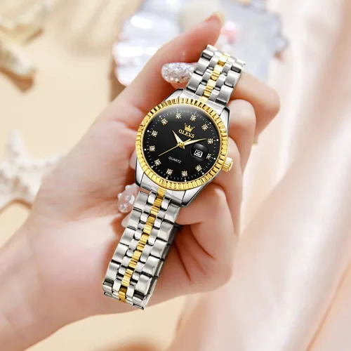 Vista 4 de OLEVS Relojes para mujer con diamantes de lujo para mujer, relojes analógicos de cuarzo resistente al agua, fecha de día, reloj de pulsera de acero