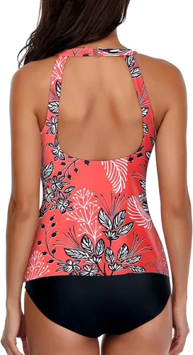 Vista 3 de Holipick - Conjunto de tankini de dos piezas para mujer, traje de baño sin mangas, con control de abdomen, cuello alto estilo halter y pantalones