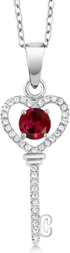 Vista 102 de Gem Stone King Collar con dije de llave de corazón para mujer, plata de ley 925, piedra natal de piedras preciosas, redondo de 0.197 in, con cadena