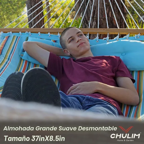 Vista 4 de CHULIM Hamaca de tela acolchada doble de 12 pies con barras separadoras y almohada, capacidad de peso de 450 libras, hamaca para 2 personas