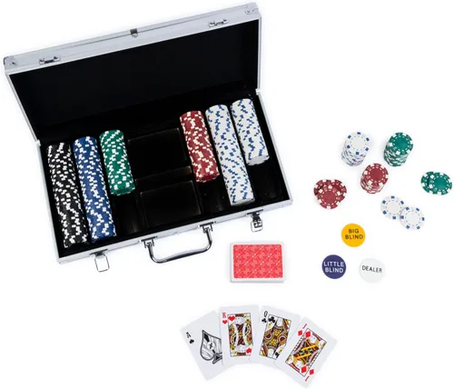 Vista 6 de Spin Master Games, Cardinal Classics, juego de póquer de 300 piezas con estuche de transporte de aluminio, fichas de peso profesional y dados