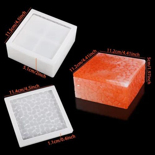 Vista 3 de Caja de almacenamiento cuadrada Moldes de fundición de resina con tapa, caja apilable de ondas de agua, moldes de silicona, estuche de joyería