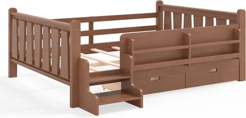Vista 6 de Bellemave Cama Montessori completa con escaleras y cajones de Escaleras marrones