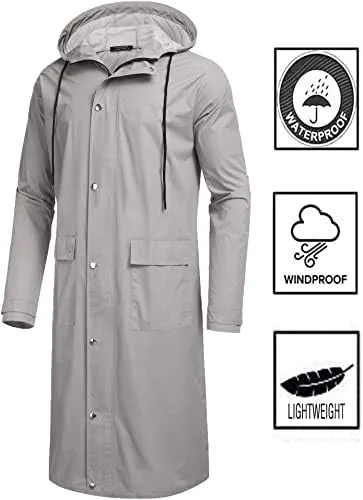 Vista 2 de COOFANDY Chaqueta impermeable para hombre con capucha, impermeable, ligera, activa, larga