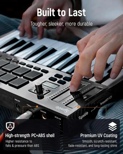 Vista 4 de Synido 25 Key USB MIDI Keyboard Controller with 8 Drum Pads, Professional Mini Midi Keyboard with OLED Screen, Beat Maker Machine for Music Negro