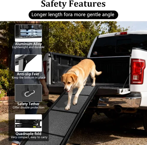Vista 5 de Rampa para perros de 71 x 20 pulgadas para automóvil, rampas portátiles para perros grandes con superficie antideslizante para perros, rampa