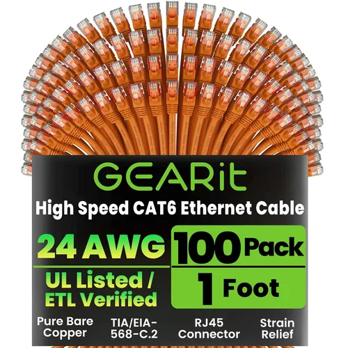 Vista 12 de GEARit Paquete de 100 cables Ethernet Cat6 de 0.5 pies Cable de conexión de red RJ45, conectores chapados en oro sin enganches de 10 Gbps, cable