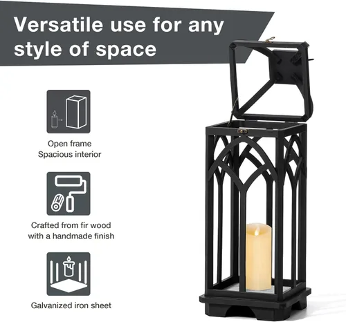 Vista 3 de Glitzhome Faroles decorativos de madera para velas, faroles con marco de madera para ventana de iglesia, para boda, chimenea, entrada, hogar, patio
