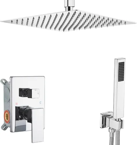 Vista 9 de Sistema de ducha de baño dorado cepillado de 10 pulgadas, cabezal de ducha de lluvia de 10 pulgadas, montaje de techo con ducha de lujo de mano
