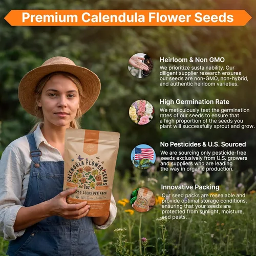 Vista 6 de Paquete de semillas de caléndula 1 oz - Más de 3,250 semillas de caléndula criollas sin OMG para plantar en jardinería interior y exterior, semillas