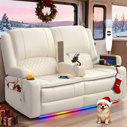 Vista 44 de Sofá reclinable de 3 plazas, sofá reclinable con consola elevable (tela, azul) Reclining Sofa with USB Removable Armrest, RV Sofa with Cup Holder