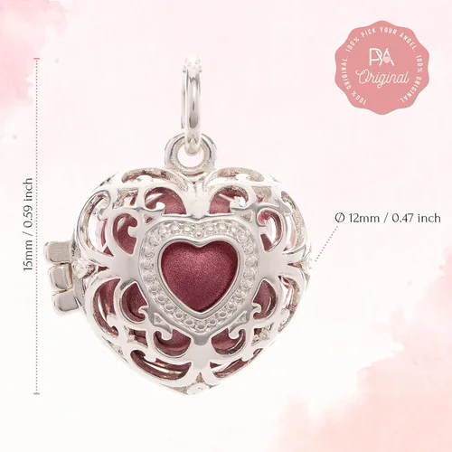 Vista 4 de PYA angel caller pendant"Heartsoldier" with sound ball made of 925 sterling silver Individual women's jewelry with heart pendant and color ball