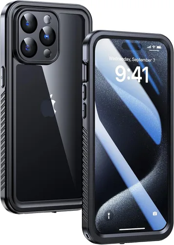 Vista 39 de Lanhiem Funda para iPhone 14, impermeable IP68 a prueba de polvo con protector de pantalla integrado, resistente a prueba de golpes de cuerpo Negro