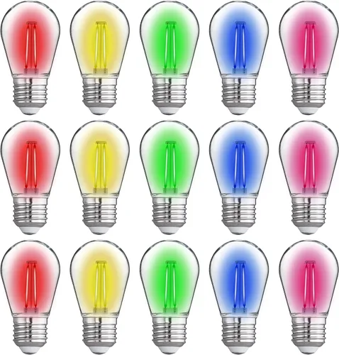 Vista 8 de Paquete de 15 bombillas LED de repuesto para exteriores FLSNT para luces de cadena, bombillas colgantes LED S14 para patio, jardín, base E26, 2200 K