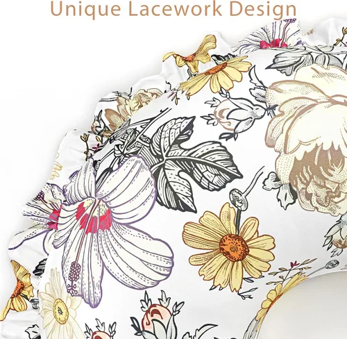 Vista 3 de Funda de almohada de lactancia con volantes, funda extraíble para almohadas de lactancia, ultra suave y transpirable, con diseño moderno de encaje