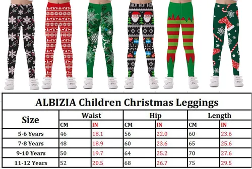 Vista 6 de ALBIZIA Pantalones de Navidad para niñas, leggings de Navidad suaves cepillados, mallas elásticas al tobillo de 5 a 12 años
