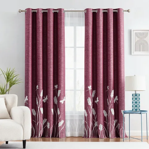 Vista 17 de Melodieux Cortinas texturizadas de lino con bordado de trigo para sala de estar, dormitorio, cortinas de ventana con patrón floral de granja