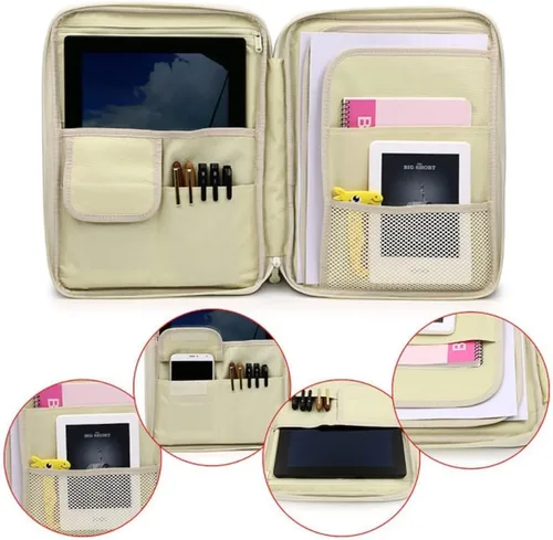 Vista 7 de A4 Portfolio Organizer Bag Handbag Document Zipper Bag File Folder Holder Pouch Case for Tablets Mobile Phones Notebooks Azul oscuro