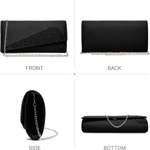 Vista 3 de Dasein Bolso de noche de satén con diamantes de imitación para mujer, bolso brillante con purpurina brillante para fiesta, boda, cóctel, baile