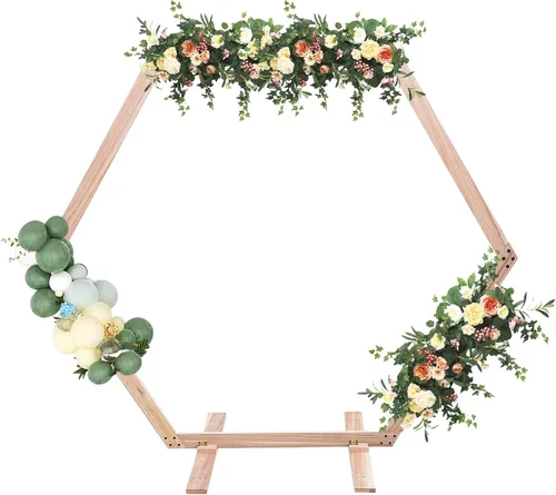 Vista 11 de Arcos de boda de madera para ceremonia, soporte de telón de fondo de arco de boda de 7.2 pies, soporte de arco de globo para ceremonia de boda