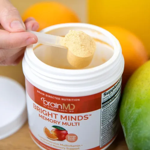 Vista 7 de BrainMD Dr Amen Bright Minds Memory Multi, sabor naranja y mango, polvo de 5.4 onzas, soporte multivitamínico y de memoria, sin gluten, sin azúcar
