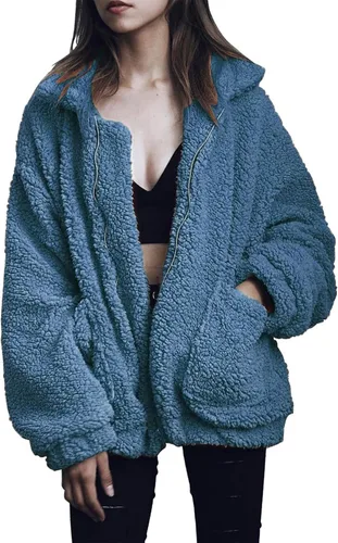 Vista 11 de PRETTYGARDEN - Chaqueta de forro polar Sherpa de gran tamaño para mujer Negro