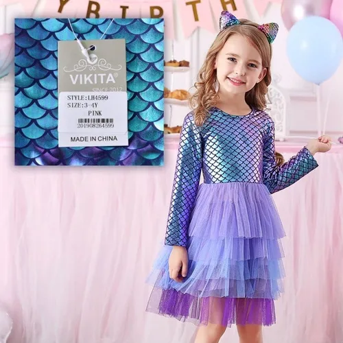 Vista 6 de VIKITA Vestidos de invierno de manga larga para niñas de 3 a 7 años