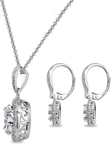 Vista 4 de B. BRILLIANT Juego de aretes colgantes y collar de plata de ley auténtica, creados o simulados, con piedras preciosas ovaladas y caja de regalo