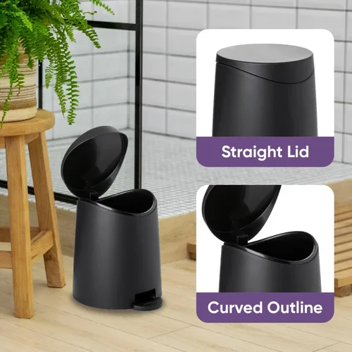 Vista 5 de Superio Mini cubo de basura para baño con tapa de 3 litros, cubo de basura de plástico de 0.75 galones, moderno bote de basura con pedal de pie
