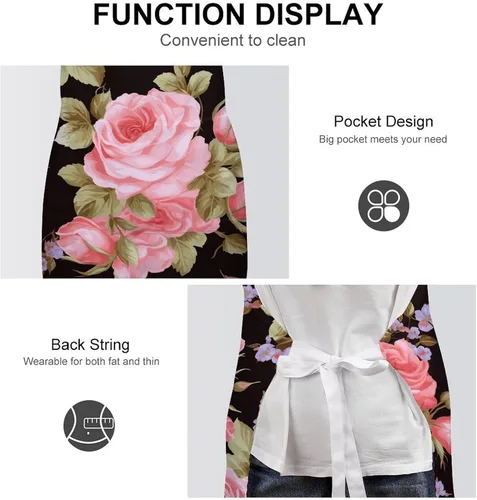 Vista 6 de Personalized Pink Rose Adult Apron, Kitchen Cooking Aprons for Woman Man, Adjustable Bib Apron with Pocket for Baking, BBQ Crafting Outdoors, Dining