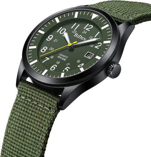 Vista 3 de Relojes militares para hombre, reloj militar militar de cuarzo analógico impermeable para hombre, pantalla de fecha, nailon táctico, deportes