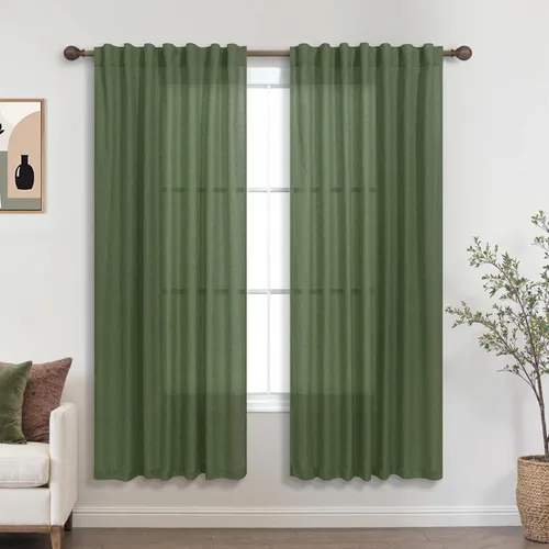 Vista 59 de Cortinas rústicas color beige tostado de 42 x 84 pulgadas de largo para sala de estar, juego de 2 paneles transparentes de lino natural, imitación