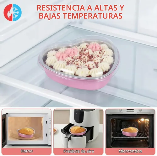 Vista 4 de Juego de 15 moldes para pasteles en forma de corazón con tapas, mini recipientes desechables de papel de aluminio para cupcakes de 22.7 onzas