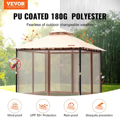 Vista 3 de VEVOR Gazebo de patio para 6-8 personas, gazebo de patio trasero de 10 x 10 pies, con mosquitera, marco de metal y poliéster de 180G recubierto