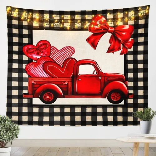 Vista 11 de Tapiz femenino de flores de rosas rojas, tapiz de pared para el día de San Valentín, decoración de habitación de niñas y mujeres, diseño de retazos