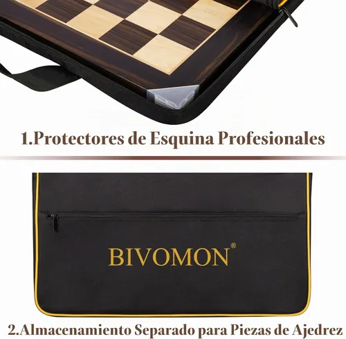 Vista 9 de BIVOMON Tablero de ajedrez de madera de 21.25'', tablero de ajedrez de torneo profesional con cuadrados de 2.2'', juegos de tablero de ajedrez