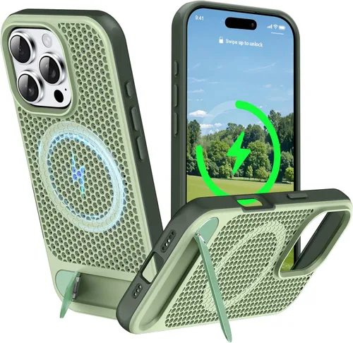 Vista 39 de Funda magnética de disipación de calor para iPhone 13 Pro Max, para MagSafe, protección contra caídas Coolingf, funda con función atril ajustable