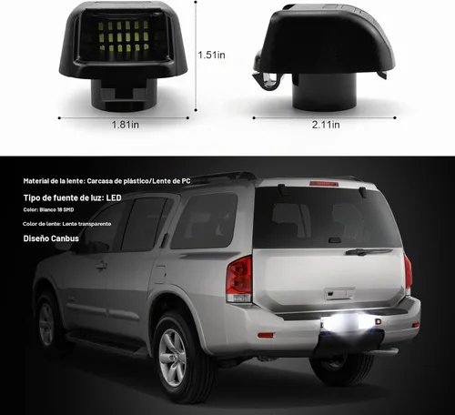 Vista 4 de litzland Conjunto de lámpara de luz LED para placa de matrícula compatible con Nissan Navara D40 Frontier 2007-2015 Armada 2008-2016 Lámparas LED