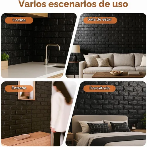 Vista 5 de Circloophs Paneles de pared 3D para pegar y despegar, papel tapiz 3D imprimible de ladrillo negro, autoadhesivo, impermeable, paneles de ladrillo