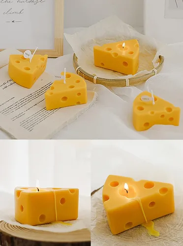 Vista 7 de Vela perfumada en forma de queso,Vela decorativa de cera de soja aromática de 4.23 oz para mesa, foto de regalo de cumpleaños, ideal para meditación