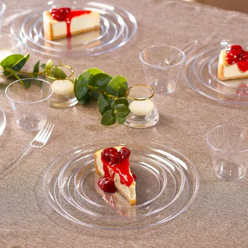 Vista 5 de PLASTICPRO - Platos de plástico transparente para fiesta, platos desechables elegantes y pesados de alta calidad (20, transparente)