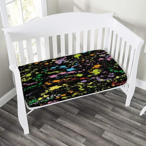 Vista 2 de Sábana decorativa para cuna, de microfibra colorida y sedosa, para colchón de niños pequeños, 28 x 52 x 9 pulgadas, diseño de fondo de pintura